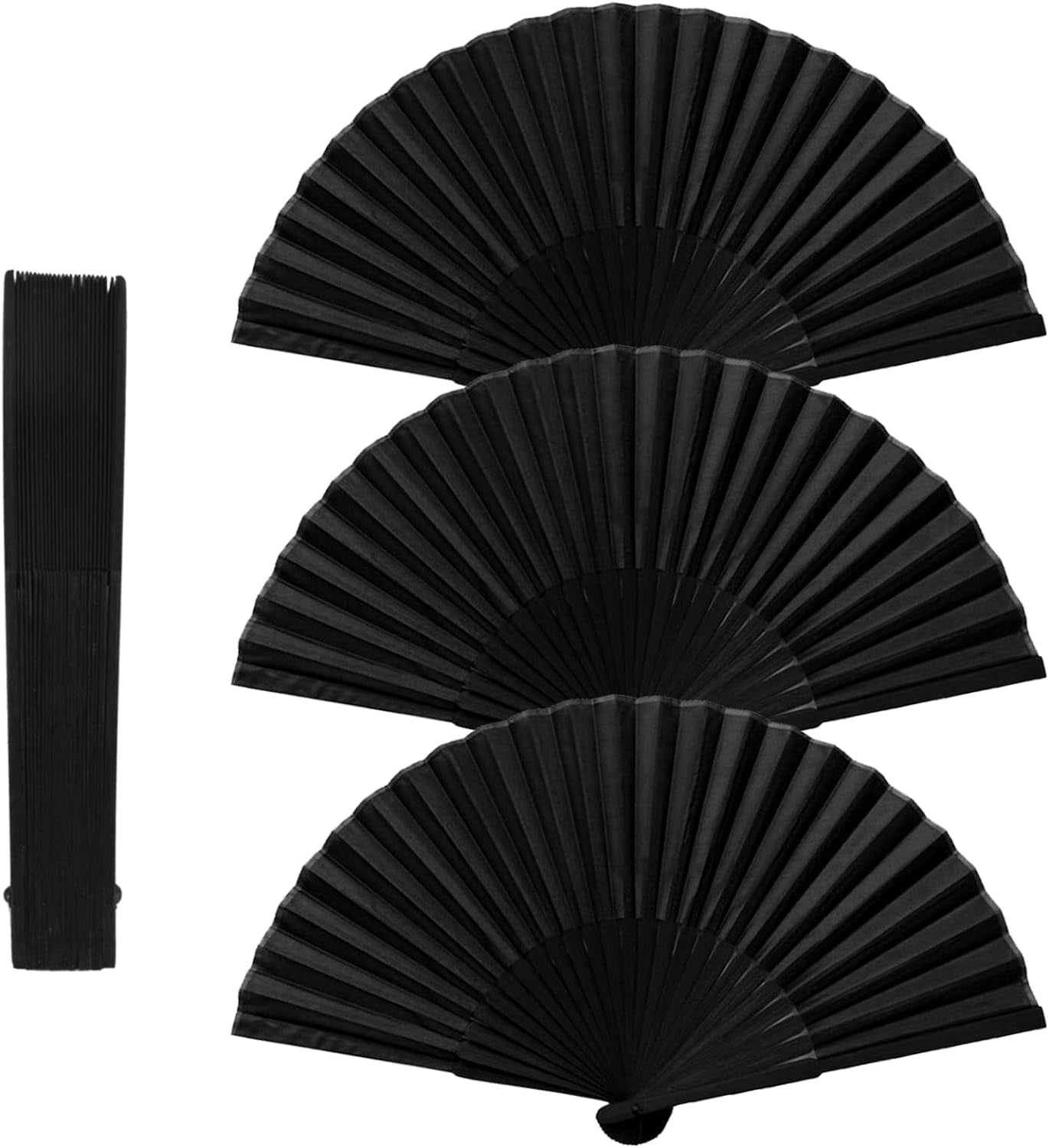 3 Pcs Black Folding Fans, Handheld Chinese Fans with Bamboo and Silk