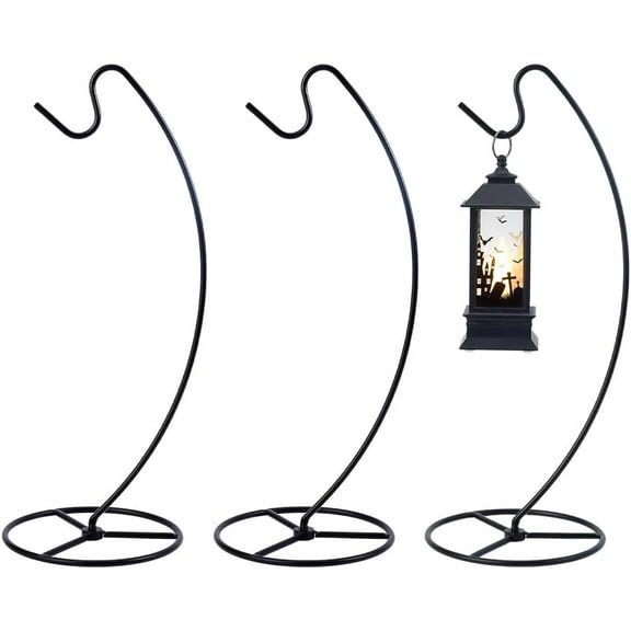 3 Pcs Black Ornament Display Stand Air Plant Holder Iron Hanging Hook Display Stands Glass Ball Hanger for Home and Office Decor 5.7x4.9x12.7 inch