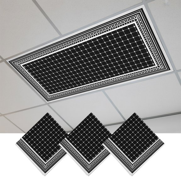 3 Pcs Black Plaid Fluorescent Light Covers Country Rustic Farmhouse Geometric Lines Grids Checkered Magnetic Light Covers for Ceiling Lights 4 x 2 ft Drop Ceiling Lights Cover Shade for Office, Home