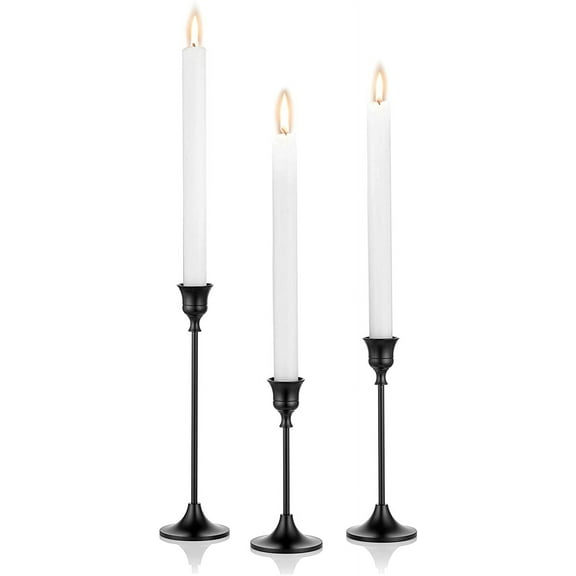 3 Pcs Black Taper Candle Holder Set Decorative Metal Candlesticks for Small Dining Table Fireplace Mantel