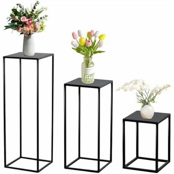 3 Pcs Black Vase for Wedding Centrepieces Metal Flower Stand Geometric Display Table Column Rack Wedding Flower Stand Tall 15.7/23.6/31.5in for Home Birthday Party Decorations