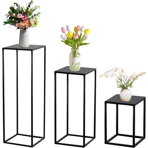 3 Pcs Black Vase for Wedding Centrepieces Metal Flower Stand Geometric Display Table Column Rack Wedding Flower Stand Tall 15.7/23.6/31.5in for Home Birthday Party Decorations