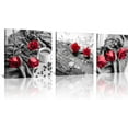 thumbnail image 1 of 3 Pcs Black White with Red Wall Art Red Rose Wall Decor Coffee Bean Decor Flower Picture on Canvas for Home Decor Valentine''s Day Gift Stretched and Framed 12X12inches, 1 of 1