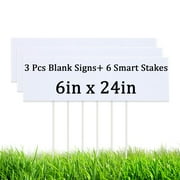 3 Pcs Blank Yard Signs 6" x24" - Lawn Sign with Smart Stake - Water Resistant DIY Poster Board Signs for Rent, Garage Sales, Open Houses,Birthday