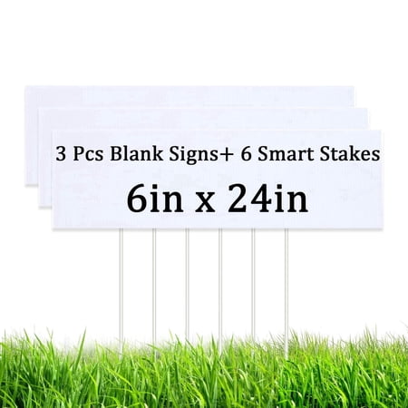 3 Pcs Blank Yard Signs 6" x24" - Lawn Sign with Smart Stake - Water Resistant DIY Poster Board Signs for Rent, Garage Sales, Open Houses,Birthday
