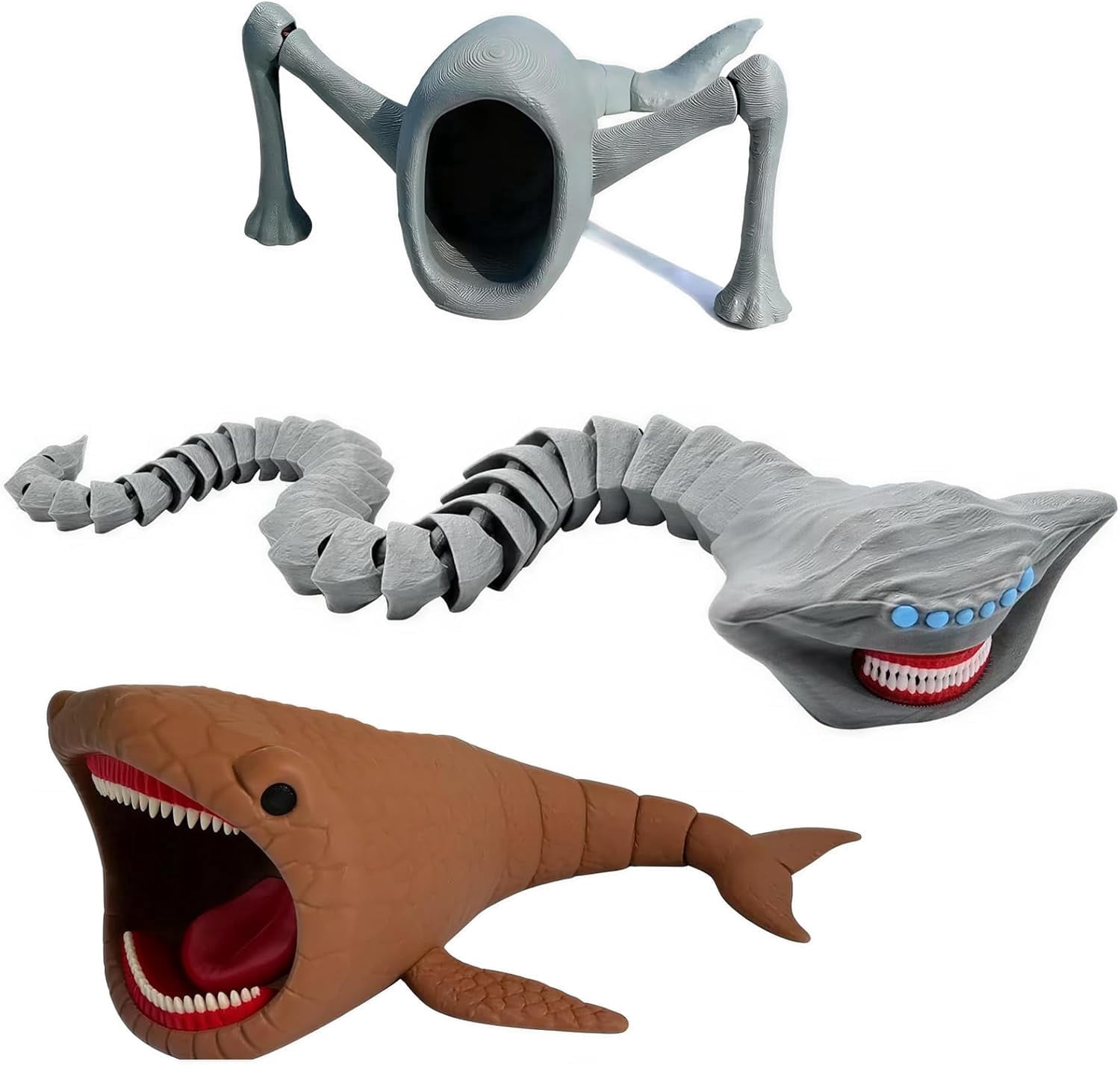 3 Pcs Sea Monster 3D Printed Flexible Articulated Fidget Toy, Sea