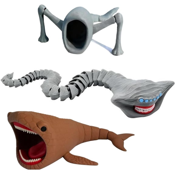 3 Pcs Sea Monster 3D Printed Flexible Articulated Fidget Toy, Sea Eater Deep-Sea Creature Collectible Figure, Desk Stress Relief Toy and Unique Gift for Ocean Lovers