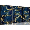 thumbnail image 1 of 3 Pcs Blue Gold Inspirational Office Canvas Wall Art Stay Positive Work Hard Make It Happen Motivational Quotes Pictures Wall Decor Inspiring Poster Print Artwork for Man Room Office, 1 of 6
