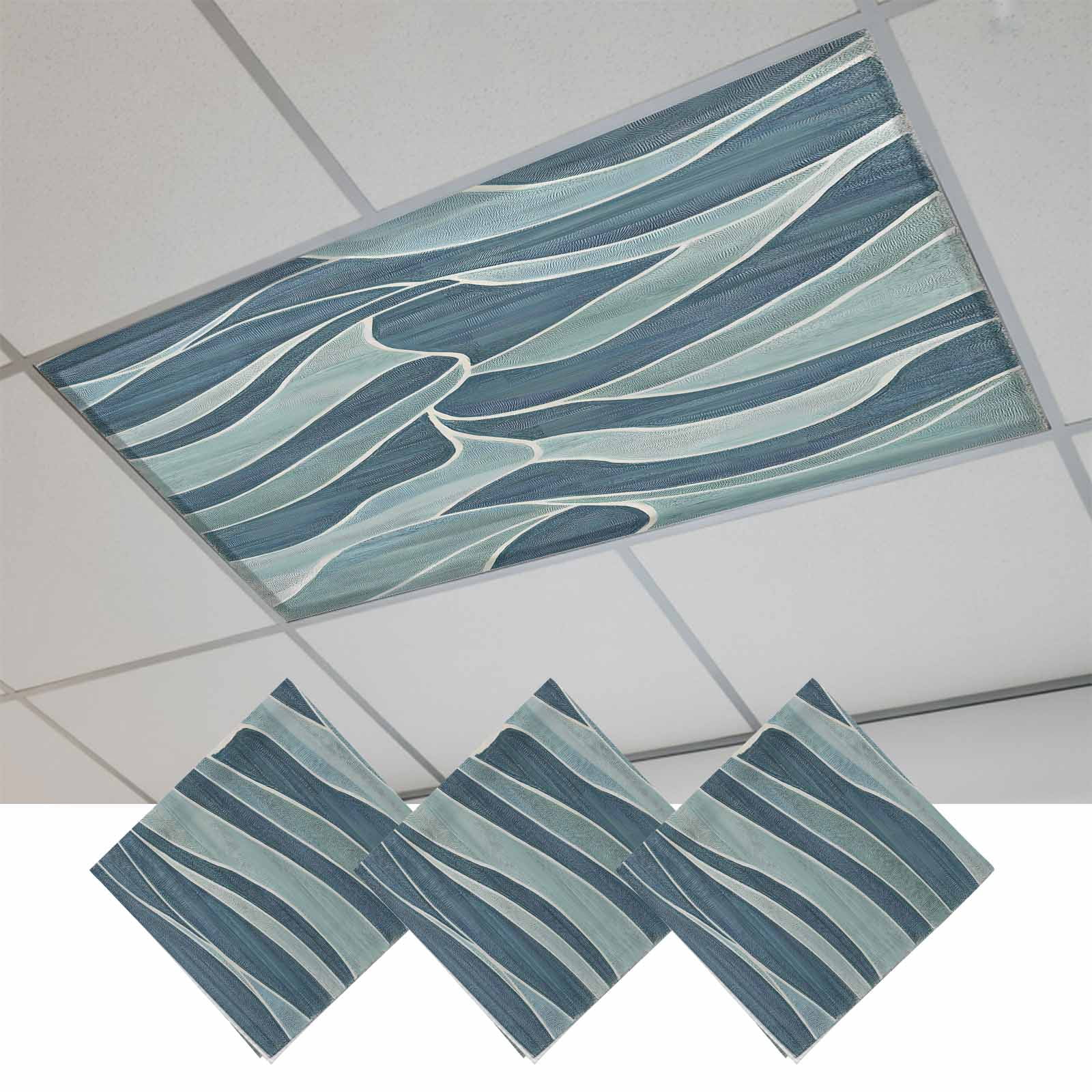 3 Pcs Blue Green Waves Fluorescent Light Covers Abstract Stripes ...