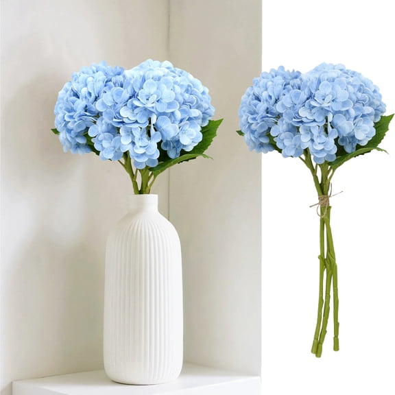 3 Pcs Blue Imitation Hydrangea Bouquet, 19 Inch Artificial Flower Bunch, Full Bloom Floral Decor for Home Tabletop
