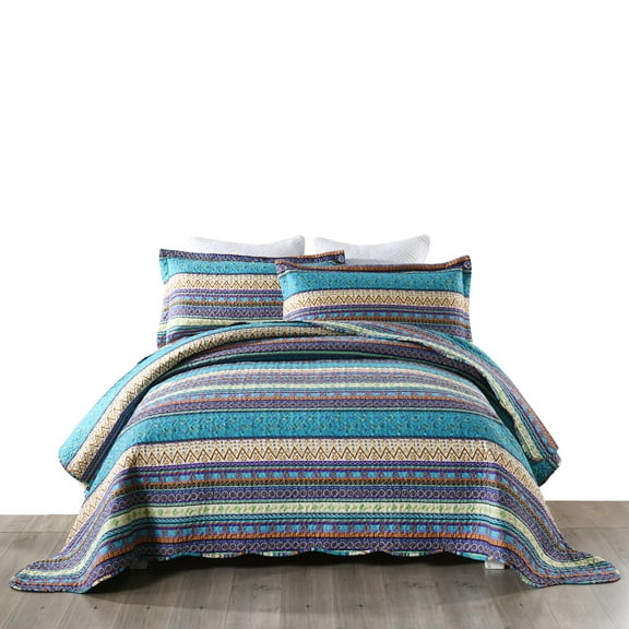 3 Pcs Bohemian Boho Quilt Bedspread Set Rustic Cabin Lodge Quilt, BY011