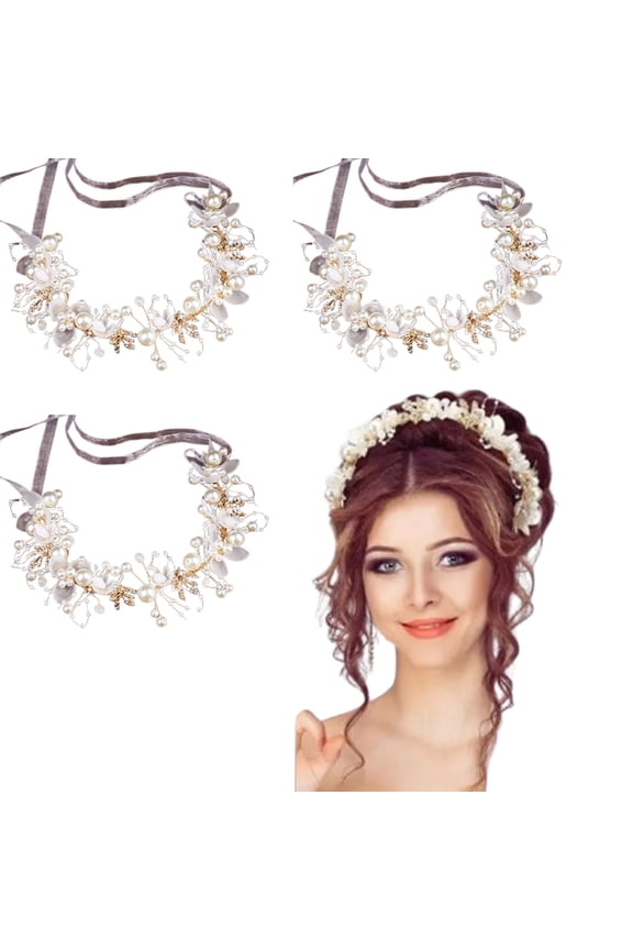 3 Pcs Bohemian Flower Crown, Sparkling Crystal Pearl Leaf Headpiece, Floral Hair Band for Music Festival, Wedding, Boho Photoshoot