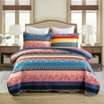 thumbnail image 1 of 3 Pcs Bohemian Striped Multicolor Quilt Bedspread Set|Cozy Bedding Set for Summer, 1 of 12
