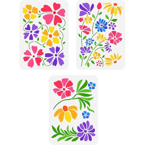 3 Pcs Boho Abstract Floral Stencils 11.7x8.3 inches Plastic Style Reusable for Painting on Wood Wall Home Decor