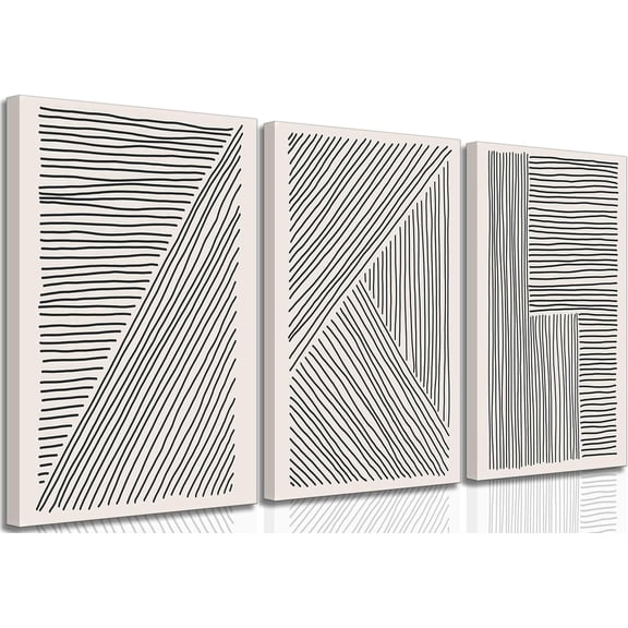 3 Pcs Boho Abstract Lines Canvas Wall Art Modern Neutral Minimalist Bohemian Black Geometric Line Picture Wall Decor Poster Print Artwork for Living Room Bedroom Office Home Decoration Unframed