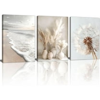 3 Pcs Boho Beige Canvas Wall Art Aesthetic Green Botanical Wall Pictures Minimalist Geometric Line Plants Leaf Art Prints Painting Home Decor for Bedroom Living Room Office Ready To Hang 16"x24"x3Pcs