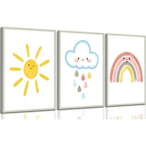 3 Pcs Boho Nursery Canvas Wall Art Sun Rainbow Children Room Painting Picture Wall Decor Child color Cloud Poster Print Artwork for Boys Girls Bedroom Children Home Decoration