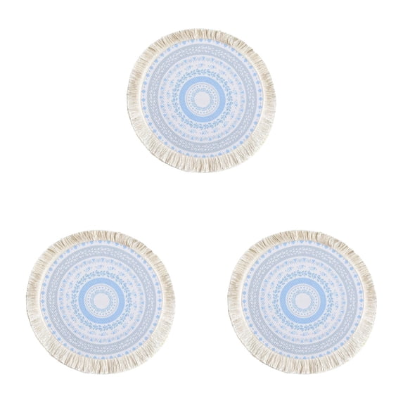 3 Pcs Boho Round Placemats 13 Inch Woven Cotton Linen Table Mats with Macrame Fringe, Bohemian Dining Table Decor Heat Resistant and Washable for Kitchen Party Farmhouse, Table Place Mats