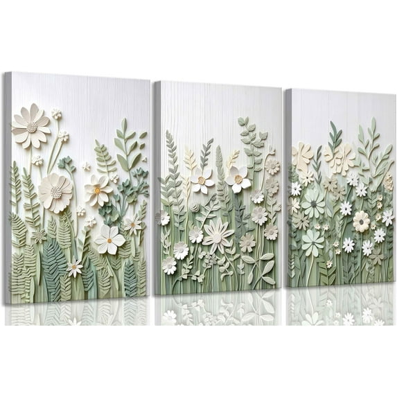 3 Pcs Boho Wild Flowers Canvas Wall Art Neutral Watercolor Boho Abstract Floral Botanical Painting Picture Wall Decor Poster Print Artwork for Living Room Bedroom Home Decoration
