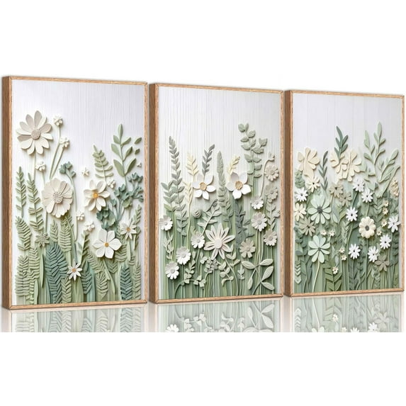 3 Pcs Boho Wild Flowers Canvas Wall Art Neutral Watercolor Boho Abstract Floral Botanical Painting Picture Wall Decor Poster Print Artwork for Living Room Bedroom Home Decoration