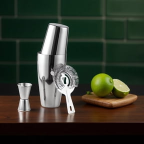 3 Pcs Boston Shakers Set, Weighted Stainless Steel Cocktail Shaker Set with Double Jigger & Strainer, Bartending Tools for Home, Bar, Cocktail Party