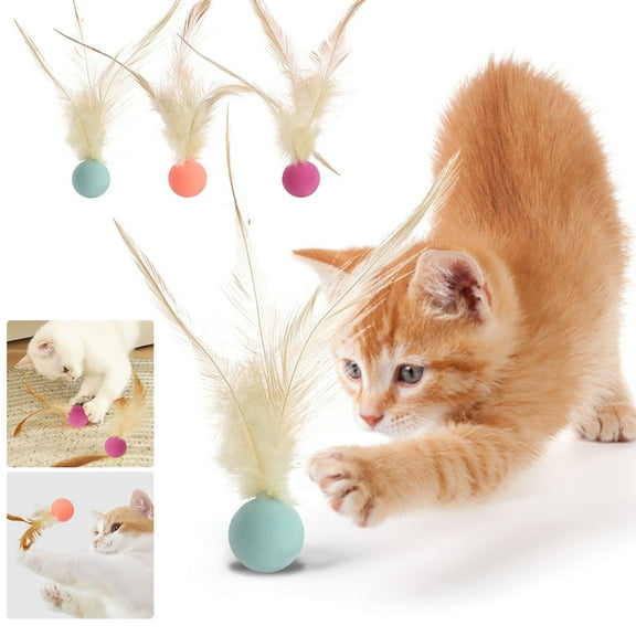 3 Pcs Bouncy Ball Cat Toy, Interactive Play, Feather Throwing, for Indoor Cats, Outdoor Play, Rubber Elastic Ball, Blue