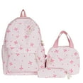 thumbnail image 1 of 3 Pcs Bow Backpack Set Coquette Cute Aesthetic Bow Backpack Cute Kawaii Nylon Backpack Set Large Capacity with Bow Print Pink 11.8 In, 1 of 4