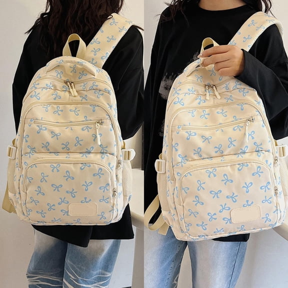 3 Pcs Bow Backpack for Women 2026 Cute Backpack with Lunchbox Pencil Pouch Aesthetic Bow Print Set College Laptop Bookbag Blue 11.8 In