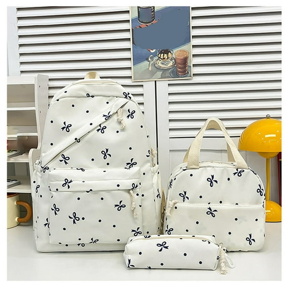 3 Pcs Bow Backpack for Women 2026 Cute Backpack with Lunchbox Pencil Pouch Aesthetic Bow Printed Set College Laptop Bookbag Blue 11.8 In