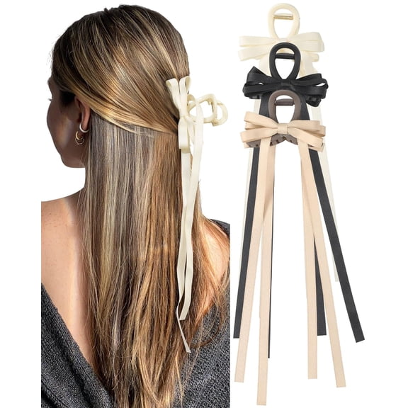 3 Pcs Bow Claw Clip Bow Clips for Women Satin Hair Bow Clips Nonslip Claw Clips for Thick Thin Hair Claws Clamps Barrettes (Black+White+Pink)