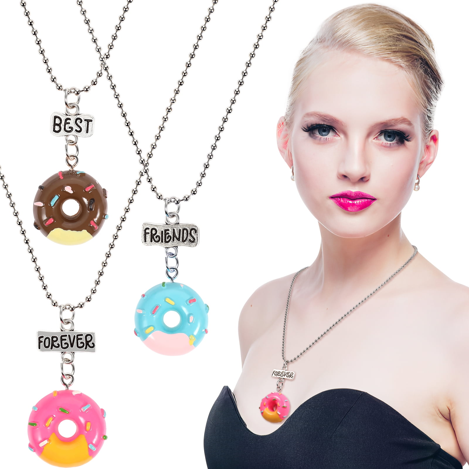 3pcs Best Friend Forever Necklaces Doughnut Shape Necklaces Kids Jewelry  Girls Friendship Gifts - Walmart.com