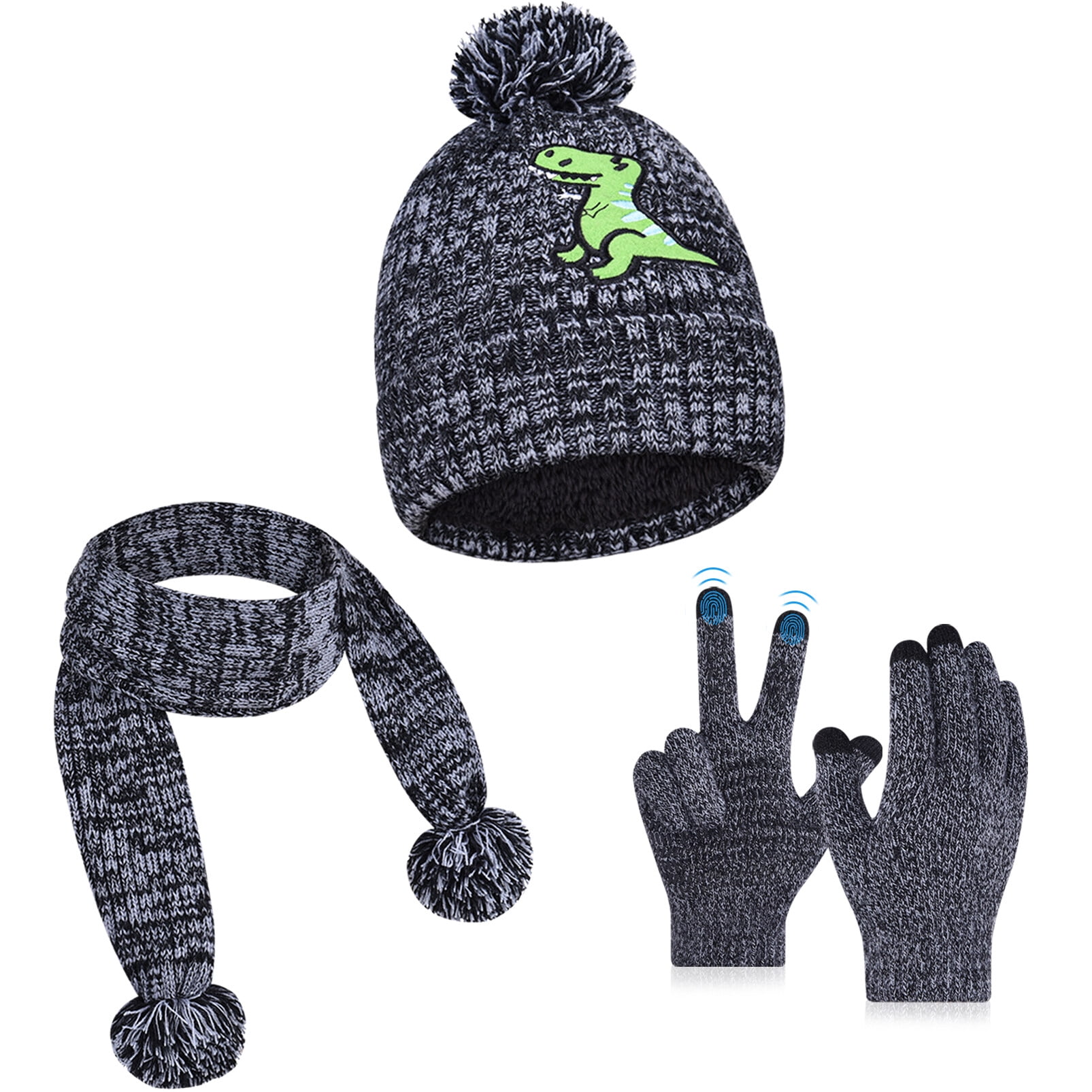 3 Pcs Boys Girls Beanie Hat and Glove Scarf Set, Kids Winter Hat Winter