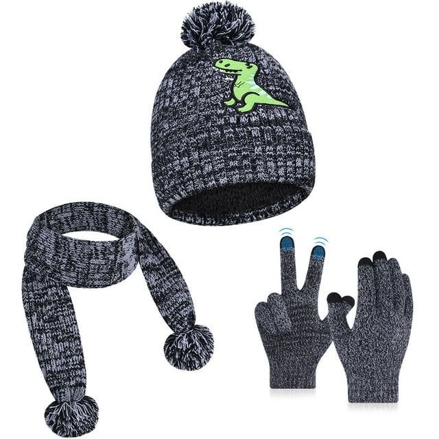 3 Pcs Boys Girls Beanie Hat and Glove Scarf Set, Kids Winter Hat Winter
