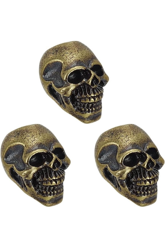 3 Pcs Brass Skull Knife Lanyard Bead 12x12x15mm Hand Casted Copper Charm 5mm Hole DIY EDC Knife Beads for Knives Pendant Flashlight Cord Beads