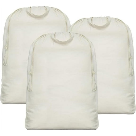 3 Pcs Breathable Canvas Laundry Drawstring Bags with Carrying Handles, Laundry Hamper Liner Bags, Big Size, Cotton Hamper Replacement Liner, Laundry Basket Liner