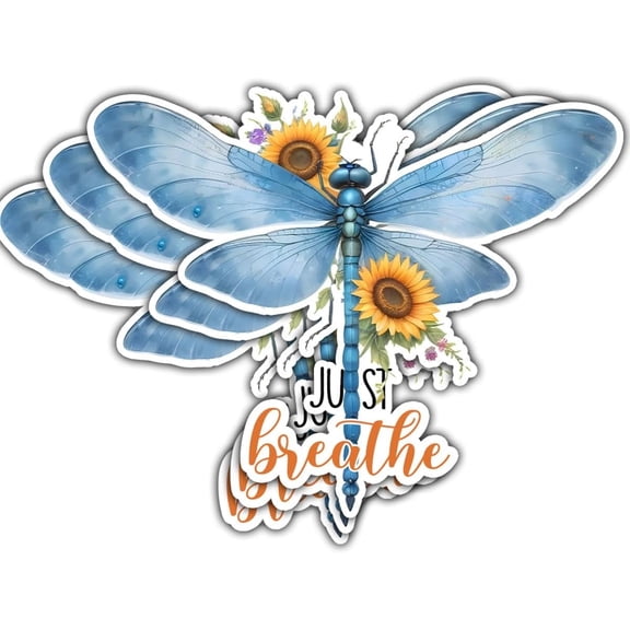 3 Pcs Breathe Sticker, Inspirational Just Breathe Quotes Sticker, Dragonfly Car Decal, Positivity Stickers - Stickers for Laptop Water Bottle Phone Car Window Helmet Vinyl Stickers 3 Inches