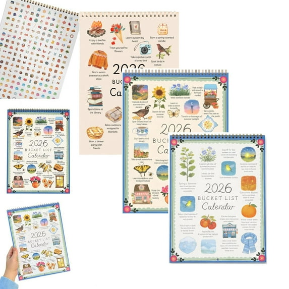 3 Pcs Bucket List Calendar 2026, 12 Months Spiral Wire Bound Art Watercolor Wall Calendar with Illustrated Pages & DIY Design, Monthly Planner for Home Office Decor (A-B-C)