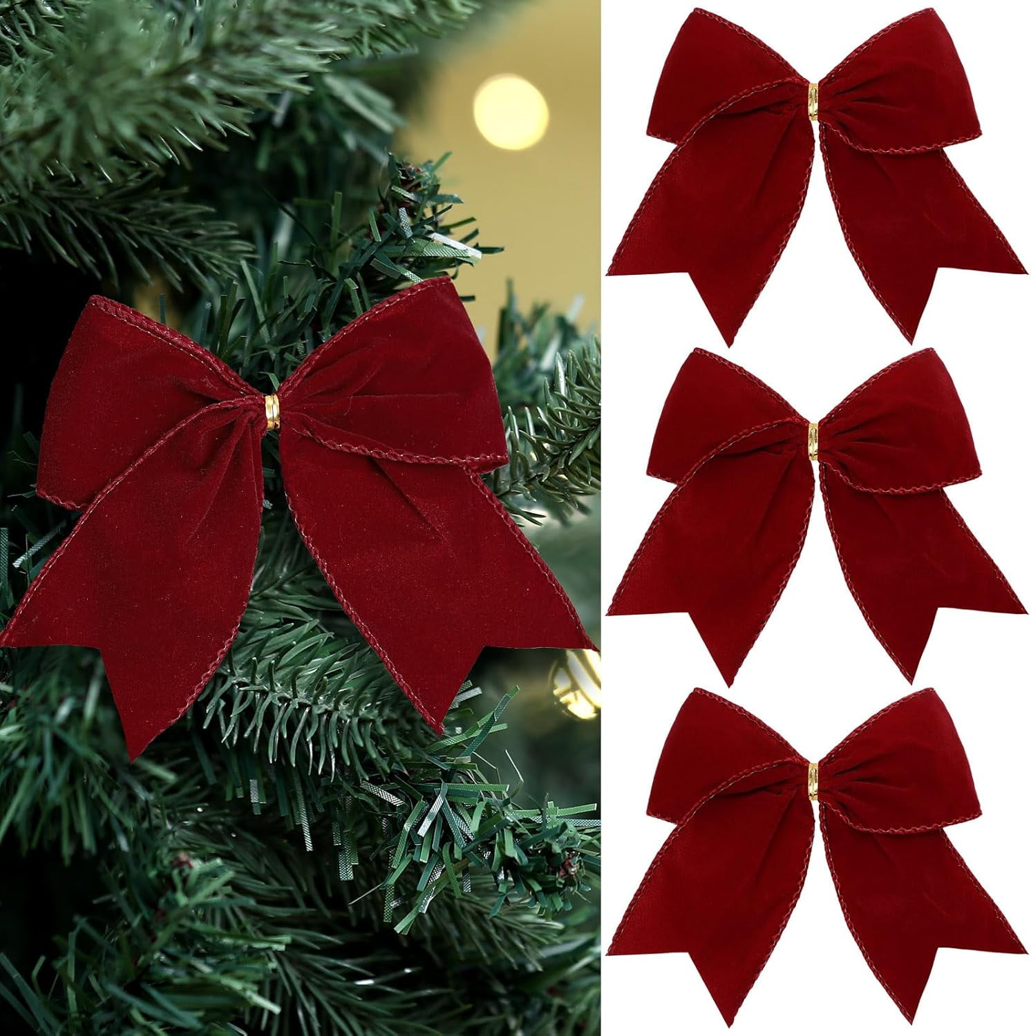 3 Pcs Burgundy Christmas Velvet Bows 6 Inch Rustic Wreath Gift Bows ...