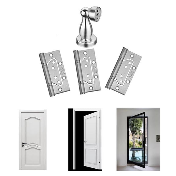 3 Pcs Cabinet Closet Door 4" Long Butt Hinge with Door Stop Set Anti-Collision