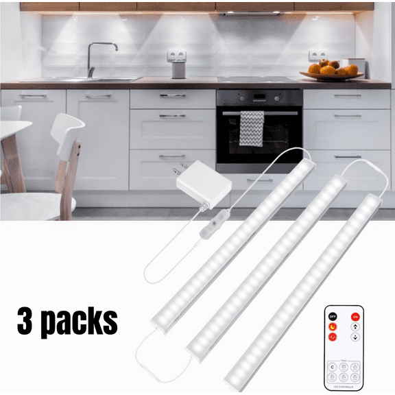 PANGTON VILLA 12-Inch Ultra-Thin Dimmable Under-Cabinet Lights, 6000K Daylight White, Plug-In, 3-Pack