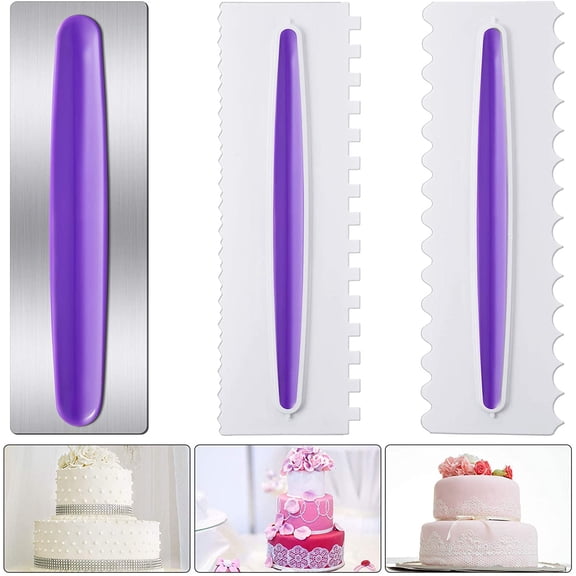 3 Pcs Cake Scraper Cake Decorating Comb Set, Stainless Steel Icing Smoother with Plastic Edge, Cream Smoother Decorating Tools for Butter Cream Mousse 9 Inch