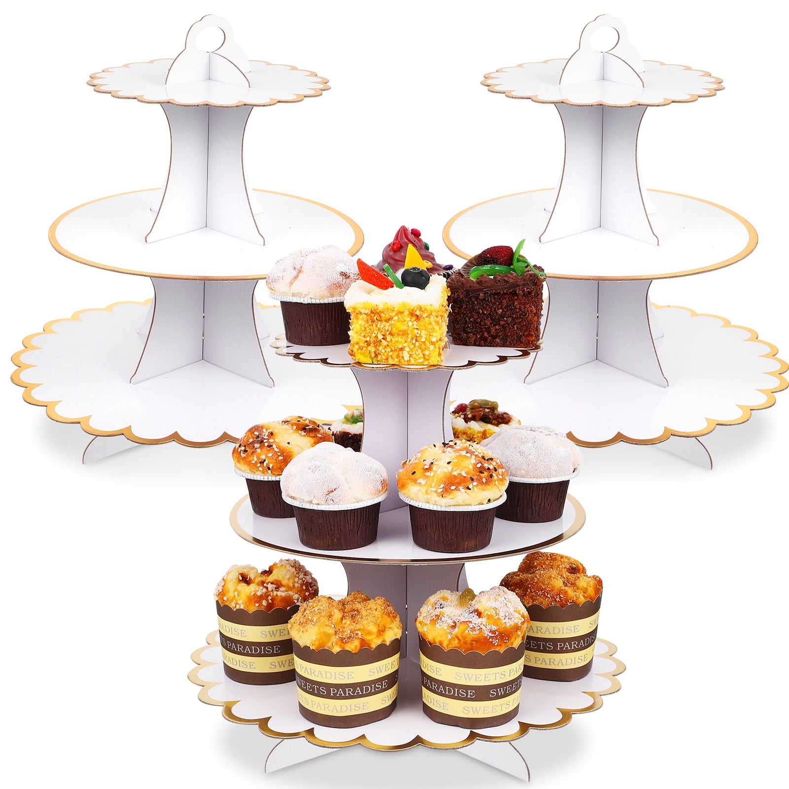 3 Pcs Cake Stands Cardboard Cupcake Stands 3Tier Dessert Holders for