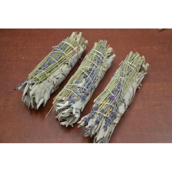 3 Pcs California White Sage With Lavender Bundle Smudge 4 1/2"