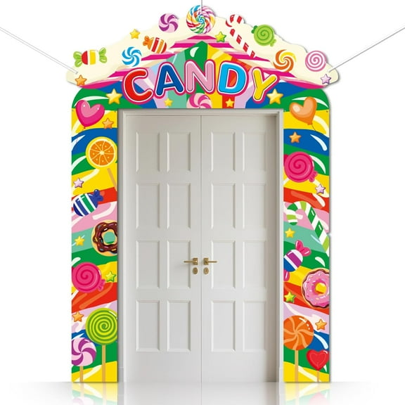 3 Pcs Candy Land Party Decoration Porch Sign Banner Lollipop Donut Candy Theme Birthday Decorations Hanging Door Banner Photo Backdrop Baby Shower Party Supplies