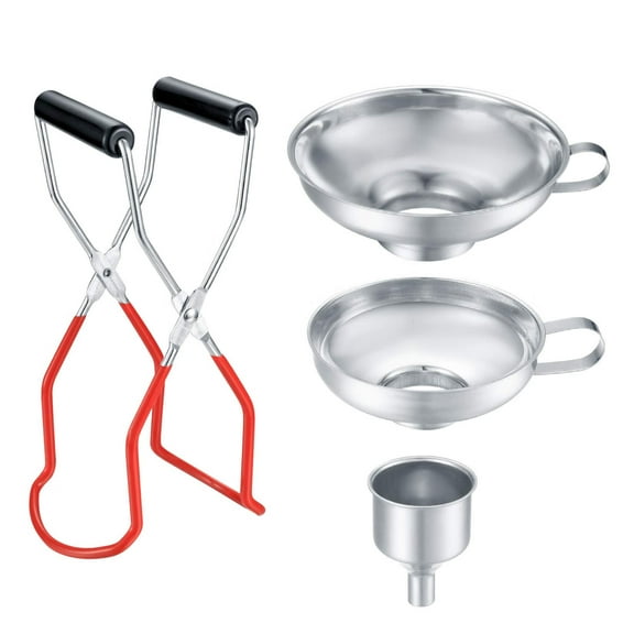 3 Pcs Canning Funnels for Wide and Regular Jars,Stainless Steel Wide Mouth Funnels,Metal Funnel Set for Kitchen Use,Transferring Liquid Power Mason Jam Grains,with Jar Tongs Lifter