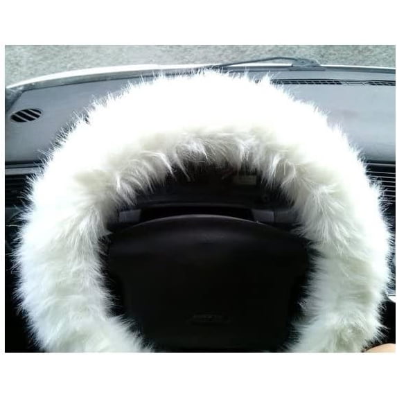 3 Pcs Car Accessories Universal Fit Set, Multicolor Fuzzy Steering Wheel Cover Car Steering Wheel Gear Shift Cover Handbrake Cover, White