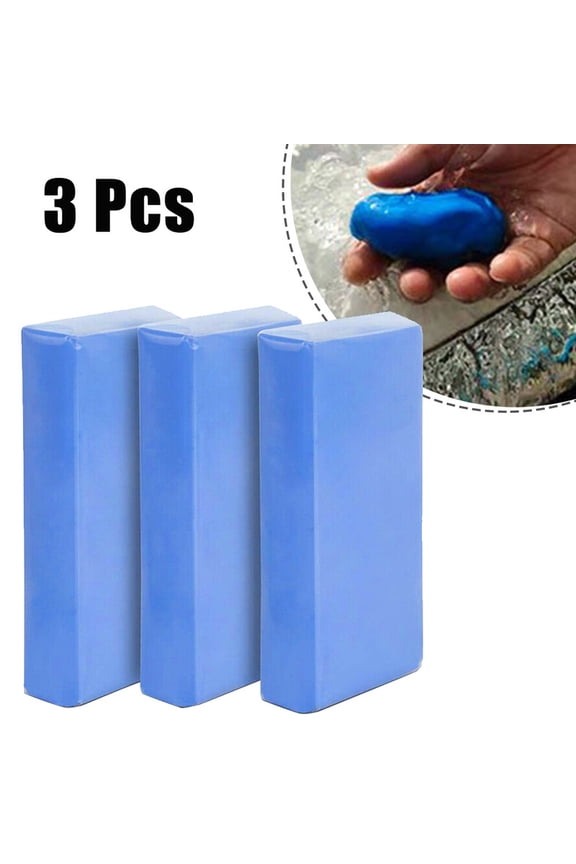 3 Pcs Car Clay Cleaning Bar Detailing Waxing Polish Treatment Fine Grade Blue Vehicle Wash Mud Fit Auto Glass Stains Rust Oil