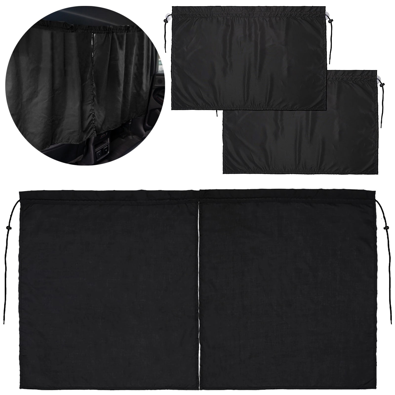 3 Pcs Car Privacy Curtains Set, Black Polyester Divider Curtain with 2 ...