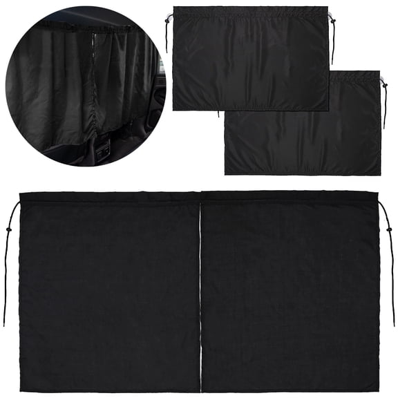 3 Pcs Car Privacy Curtains Set, Black Polyester Divider Curtain with 2 Window Shades for Van RV Camping Sun Protection & Privacy, Easy Install