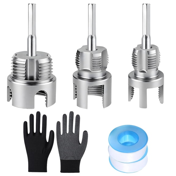 3 Pcs Carbon Steel Threading Tool Set, 1/2 3/4 1 in Threader Kit, Includes 2 Sealing Tapes and Gloves, All-in-One Internal and External Wire, Box Packed